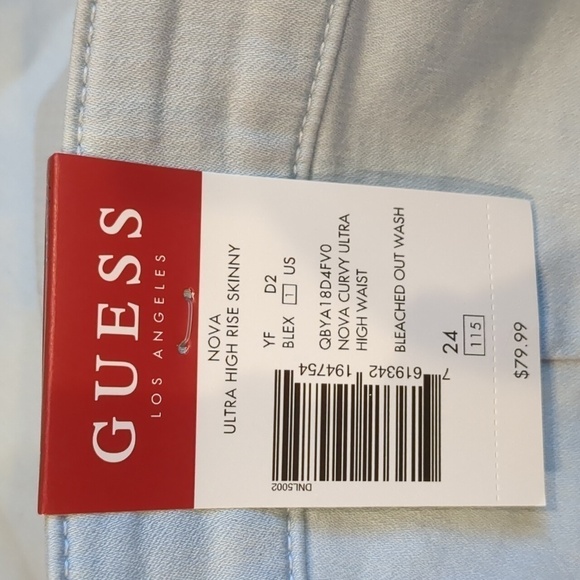 Guess Nova Ultra High Rise Skinny Jeans in Bleached Out Light Blue Wash Size 24 - Picture 5 of 8